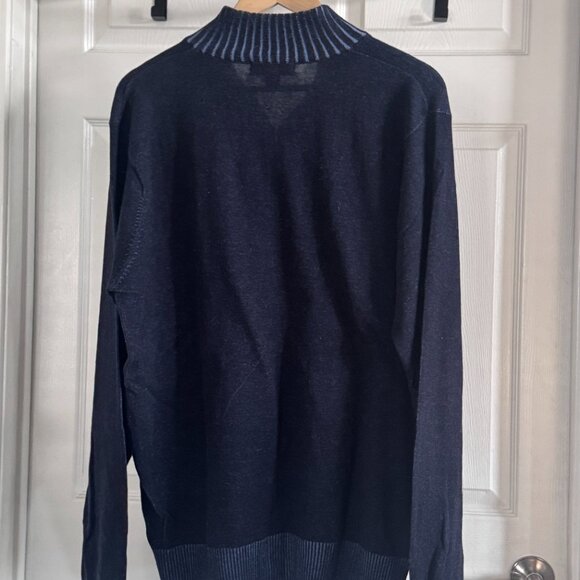 Egara Blue L/S Blue on Blue Mock Neck Quarter-zip Cotton Sweater, XL - Picture 3 of 3